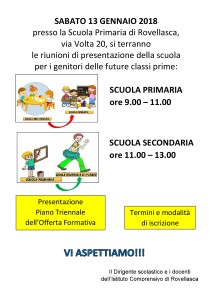Avviso SABATO 13 GENNAIO 2018